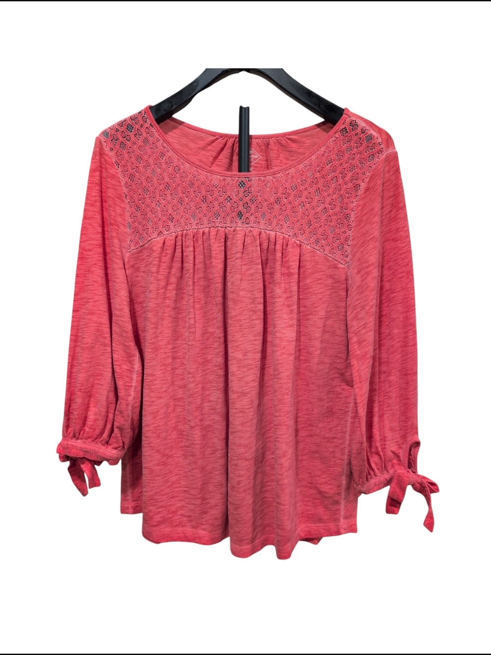 John's Bay Coral Pink Lace Yoke Boho Knit Top M